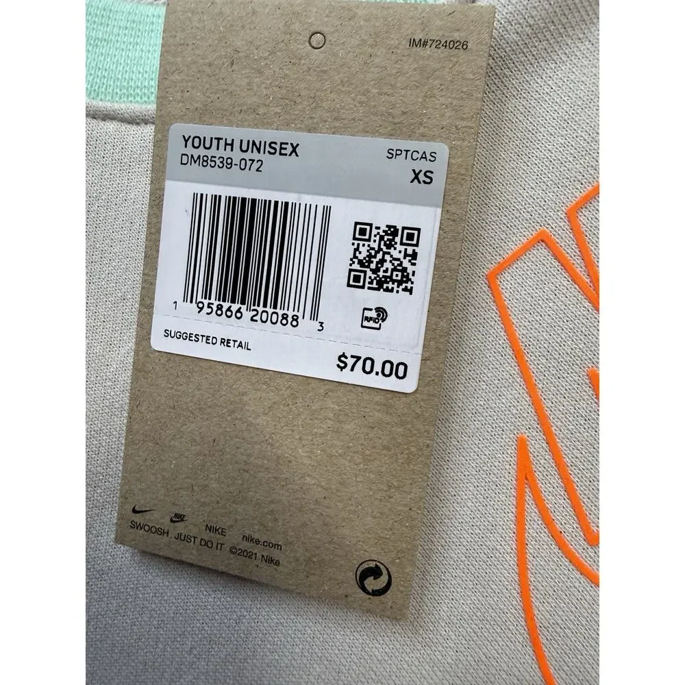 NWT Nike Fly easy Youth Uni Sweatshirt XS MSRP $70 Sand/orange/teal W Pocket G1